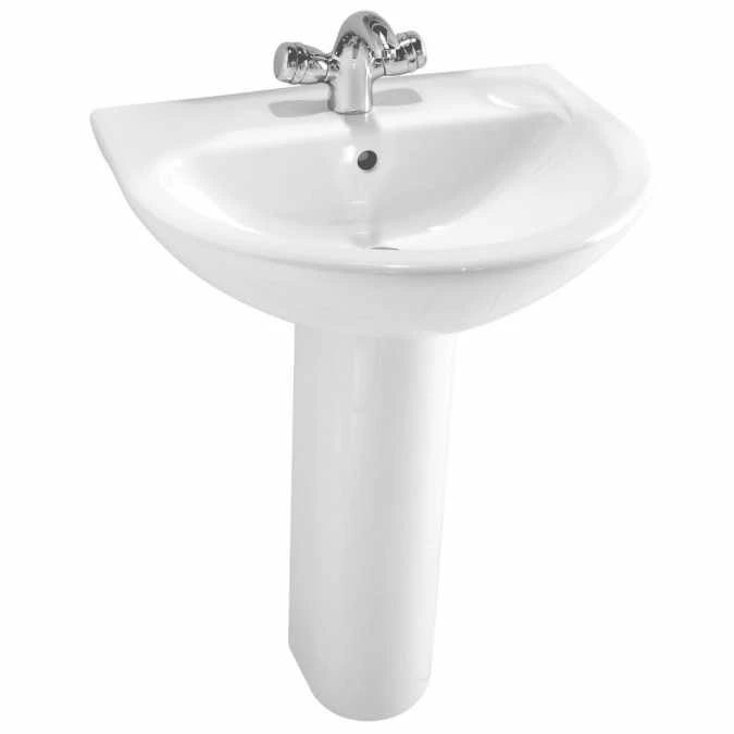 VitrA Milton 550mm 1 Tap Hole Washbasin & Pedestal 2 VitrA Milton 550mm 1 Tap Hole Washbasin & Pedestal - Image 2