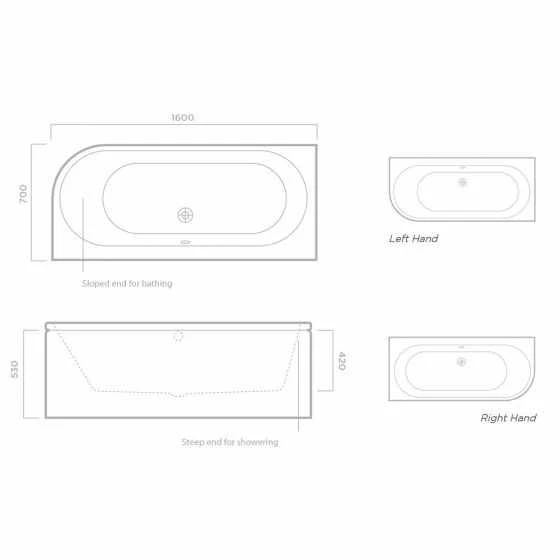 Tissino Angelo 1600 X 700mm Premium Reinforced Double Ended J Bath 6 Tissino Angelo 1600 X 700mm Premium Reinforced Double Ended J Bath - Image 6