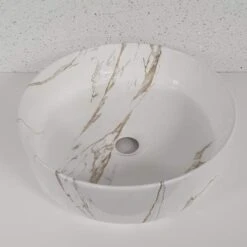 Gressingham 355mm Ceramic Round Washbowl & Waste - Marble Effect -Lumibath Shop 20230818 081331