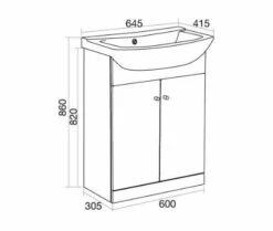 Elation Ikoma 650mm 2 Door Bathroom Vanity Unit & Basin - Gloss White -Lumibath Shop 29432 000 807 tech 1