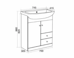 Elation Ikoma 750mm Bathroom Vanity Unit & Basin - Gloss White -Lumibath Shop 29433 000 808 tech 1