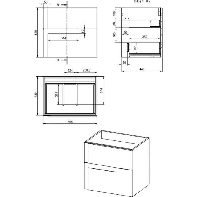 Jux Wall Hung 2 Drawer Basin Unit & White Basin 615mm - Matt Black & Glass 2 Jux Wall Hung 2 Drawer Basin Unit & White Basin 615mm - Matt Black & Glass - Image 2