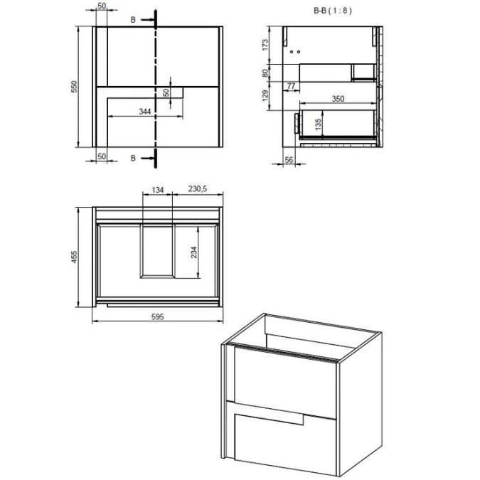 Jux Wall Hung 2 Drawer Basin Unit & White Basin 615mm - Matt Cotton & Oak Effect 2 Jux Wall Hung 2 Drawer Basin Unit & White Basin 615mm - Matt Cotton & Oak Effect - Image 2