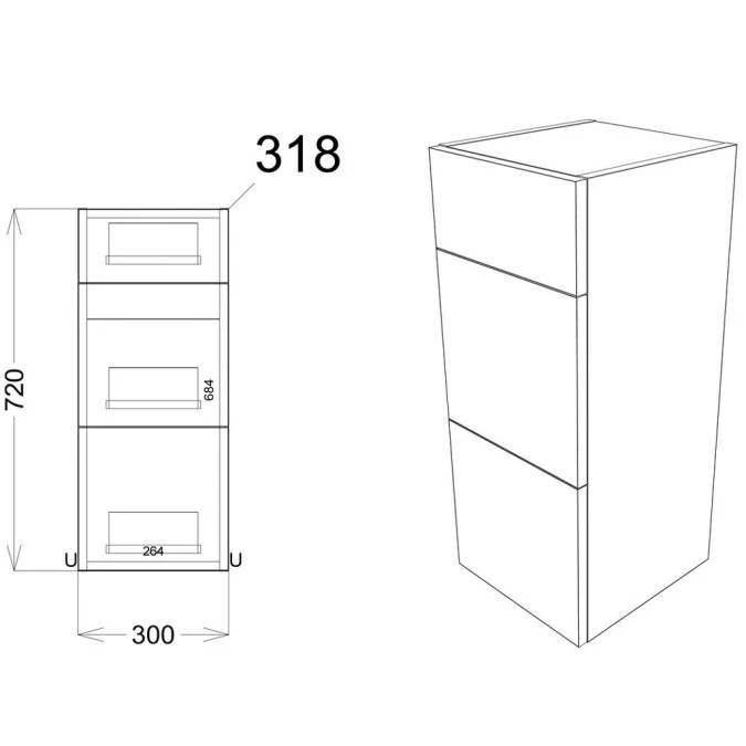 Abacot 300mm 3 Drawer Unit - Light Grey Gloss 3 Abacot 300mm 3 Drawer Unit - Light Grey Gloss - Image 3