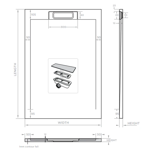 Giorgio Lux Grey Slate Effect Shower Tray - 1000 X 800 - Concealed Waste 5 Giorgio Lux Grey Slate Effect Shower Tray - 1000 X 800 - Concealed Waste - Image 5