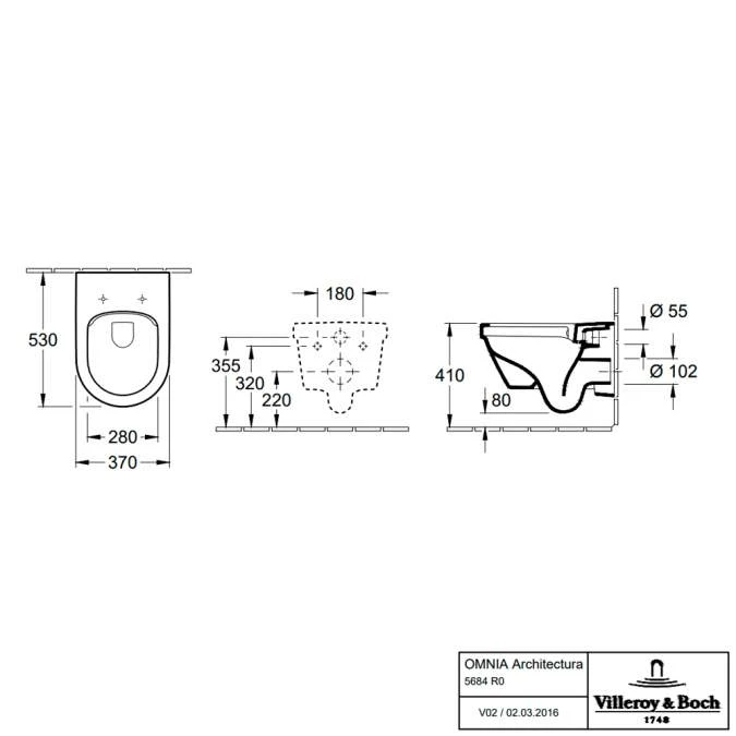 Villeroy & Boch Architectura Washdown Rimless Wall Mounted Toilet 3 Villeroy & Boch Architectura Washdown Rimless Wall Mounted Toilet - Image 3