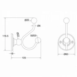 Burlington Double Robe Hook 60 X 105 X 120mm -Lumibath Shop A4 CHR LD