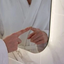 Aurora Back-lit LED Bathroom Mirror With Shaver Socket - 500 X 700mm -Lumibath Shop AURA CLOSEUP rd 1