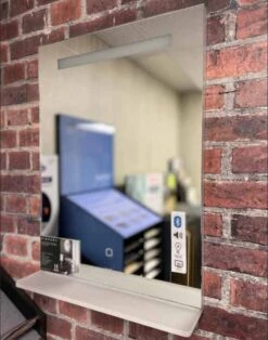 AYR 500 X 700mm Bluetooth Bathroom Mirror With Illuminated Shelf - Highlife Bathrooms -Lumibath Shop AYR Bluetooth Music Mirror Lifestyle 1