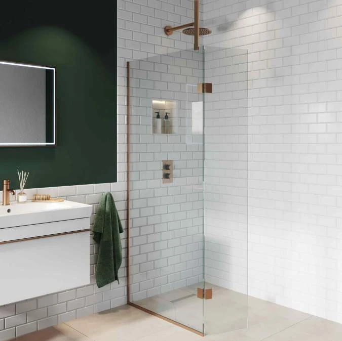 Abacus Walk In Shower Screen 900mm With Brushed Bronze Hinged Return 350mm - Image 3