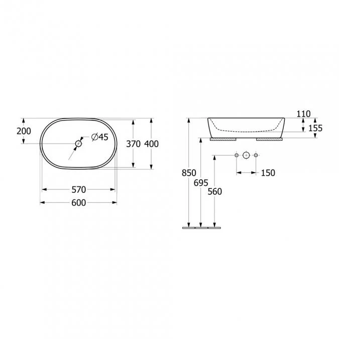 Villeroy & Boch Architectura Oval Counter Top Basin 600 X 400mm 2 Villeroy & Boch Architectura Oval Counter Top Basin 600 X 400mm - Image 2