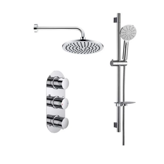 Round Shower Pack 4 - Allier Dual Outlet Shower Valve & Riser Rail With Rainfall Shower 1 Round Shower Pack 4 - Allier Dual Outlet Shower Valve & Riser Rail With Rainfall Shower