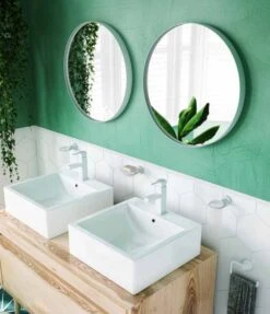 City Round Mirror 600mm - White - Origins Living -Lumibath Shop B375653 city mirror round white lifestyle2