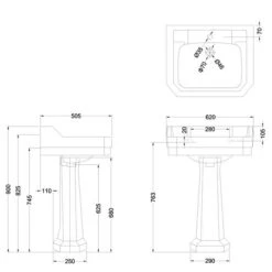 Burlington Edwardian 61cm Basin & Pedestal -Lumibath Shop B5 1TH P1 20201127