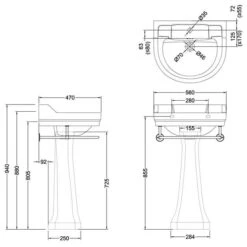 Burlington Edwardian Round 56cm Basin & Regal Pedestal -Lumibath Shop B6 1TH P9 T4 CHR 20210805