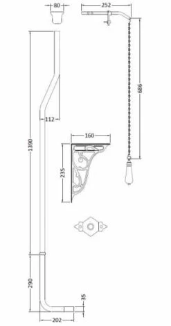 Bayswater Fitzroy Traditional High Level Toilet Chrome Flush Pipe Kit - Pull Flush -Lumibath Shop BAYA415 Tech