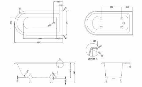 Bayswater Single Ended 1500mm Traditional Rolltop Shower Bath 5 Bayswater Single Ended 1500mm Traditional Rolltop Shower Bath - Image 5