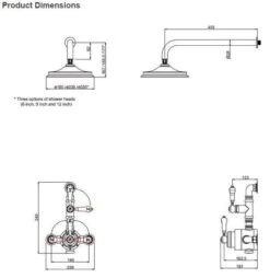 Burlington Stour Traditional Shower - Fixed Head - BF1S -Lumibath Shop Burlington Stour BF1S tech drawing rubberduck 1