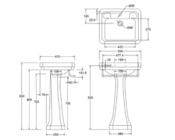 Burlington Victorian 56cm Basin & Regal Pedestal -Lumibath Shop Burlington B2 P9 Victorian 56cm Basin and Regal Pedestal with Towel Rail 1TH Specification
