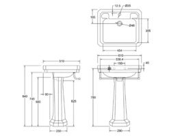 Burlington Victorian 61cm Basin & Pedestal -Lumibath Shop Burlington B3 P1 Victorian 61cm Basin and Pedestal with Towel Rail 1TH Specification
