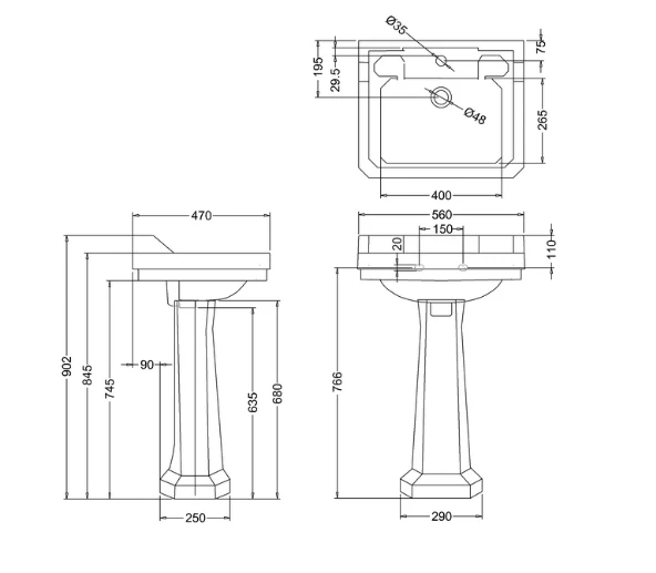 Burlington Edwardian 56cm Basin & Regal Pedestal - Image 4