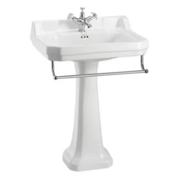 Burlington Edwardian 61cm Basin & Regal Pedestal -Lumibath Shop Burlington B5 Edwardian Basin and Regal Pedestal with Towel Rail 1TH