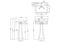 Burlington Edwardian 61cm Basin & Regal Pedestal -Lumibath Shop Burlington B5 Edwardian Basin and Regal Pedestal with Towel Rail 1TH Specification