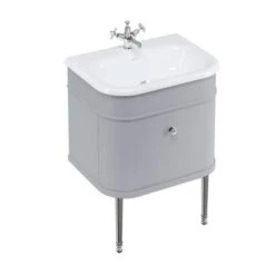 Burlington Chalfont Matt Grey 650mm Single Drawer Traditional Vanity Unit & Basin -Lumibath Shop Chalfont 650 Grey Chrome Legs