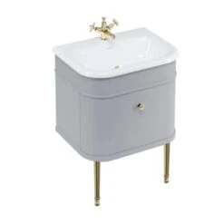 Burlington Chalfont Matt Grey 650mm Single Drawer Traditional Vanity Unit & Basin -Lumibath Shop Chalfont 650 Grey Gold Legs