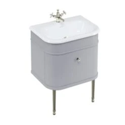 Burlington Chalfont Matt Grey 650mm Single Drawer Traditional Vanity Unit & Basin -Lumibath Shop Chalfont 650 Grey Nicklel Legs