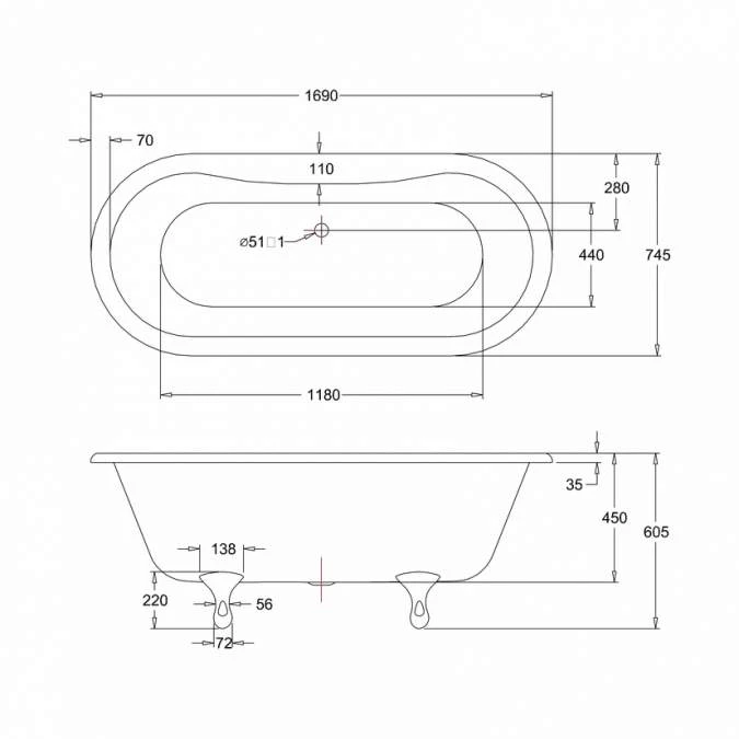 Burlington Windsor - Traditional Freestanding Bath - 1690mm 5 Burlington Windsor - Traditional Freestanding Bath - 1690mm - Image 5