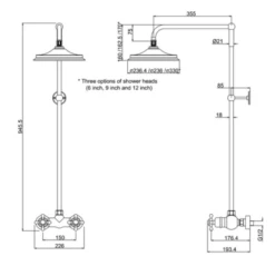 Burlington Eden Exposed Traditional Thermostatic Shower With Fixed Head - BEF1S 7 Burlington Eden Exposed Traditional Thermostatic Shower With Fixed Head - BEF1S -Lumibath Shop EDEN BEF1S TECH DRAWING