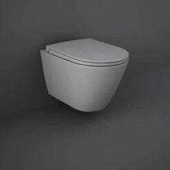 Feeling Matt Grey Wall Hung Rimless WC Inc Soft Close Seat - RAK Ceramics