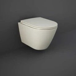 Feeling Matt Greige Wall Hung Rimless WC Inc Soft Close Seat - RAK Ceramics