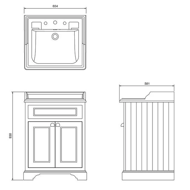 Burlington 65cm Grey 2 Door Vanity Unit With Optional Basin 9 Burlington 65cm Grey 2 Door Vanity Unit With Optional Basin - Image 9