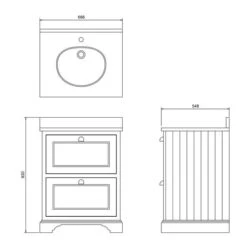 Burlington 65cm Grey 2 Drawer Vanity Unit With Optional Basin -Lumibath Shop FF9 FT1B 1