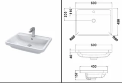 Parade 600mm, White, Wall Mounted Draw Vanity Unit - Nuie -Lumibath Shop FPA002 Basin tech rubberduck