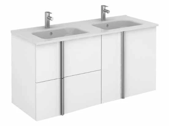 Royo Onix 1200mm 2 Drawer, 2 Door Wall Unit With Double Ceramic Basins In Gloss White