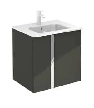 Royo Onix 600mm 2 Door Wall Unit & Square Ceramic Basin In Gloss Grey