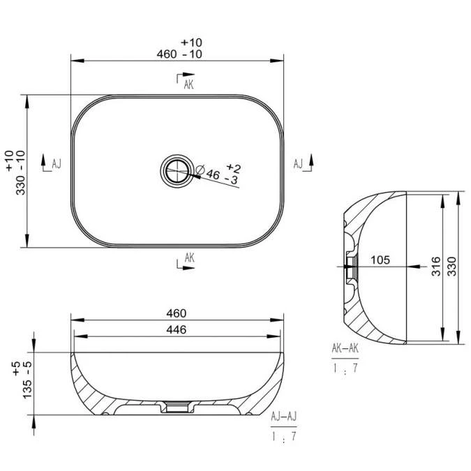 Otis Ceramic Washbowl 460 X 330mm - Grey Marble Effect 2 Otis Ceramic Washbowl 460 X 330mm - Grey Marble Effect - Image 2