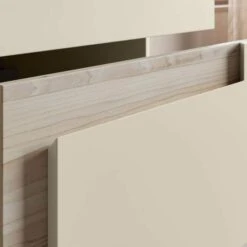 Jux Wall Hung 2 Drawer Basin Unit & Co-ordinating Basin 805mm - Matt Cotton & Oak Effect -Lumibath Shop Jux Cotton Lifestyle 3 2