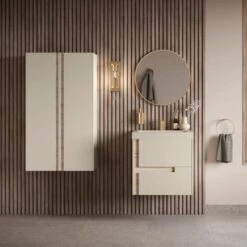 Jux Wall Hung 2 Drawer Basin Unit & Co-ordinating Basin 805mm - Matt Cotton & Oak Effect -Lumibath Shop Jux Cotton Lifestyle 4