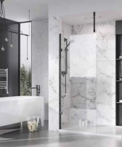 Roman Liberty 1057mm Matt Black Wetroom Panel With Clear Glass Corner