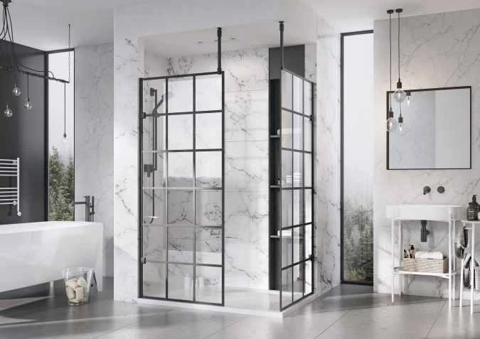 Roman Liberty Matt Black Grid Wetroom Panel - 957mm 2 Roman Liberty Matt Black Grid Wetroom Panel - 957mm - Image 2