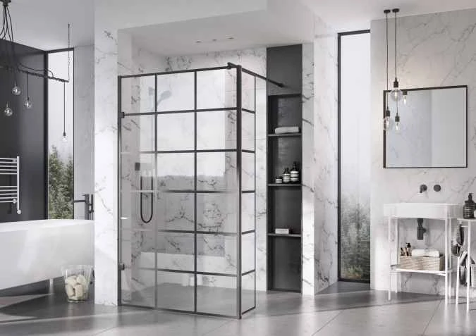 Roman Liberty Matt Black Grid Wetroom Panel - 957mm 3 Roman Liberty Matt Black Grid Wetroom Panel - 957mm - Image 3