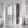 Roman Liberty 957mm Matt Black Wetroom Panel With Clear Glass Corner