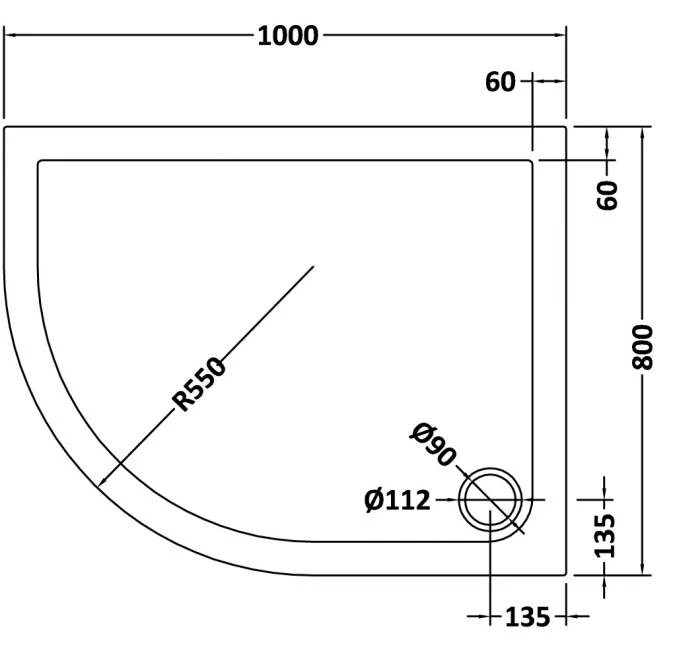 Nuie 1000 X 800 Offset Quadrant Shower Tray LH - FREE Waste 2 Nuie 1000 X 800 Offset Quadrant Shower Tray LH - FREE Waste - Image 2