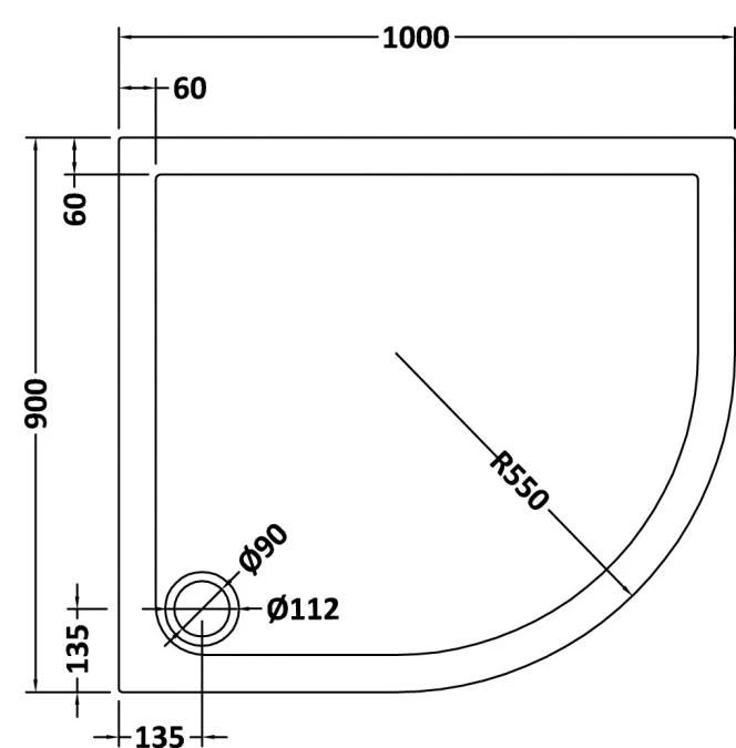 Nuie 1000 X 900 Offset Quadrant Shower Tray RH - FREE Waste 2 Nuie 1000 X 900 Offset Quadrant Shower Tray RH - FREE Waste - Image 2