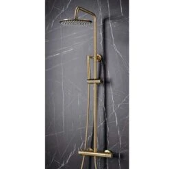 Scudo Core Brushed Brass Twin Head Rigid Riser Shower Kit 6 Scudo Core Brushed Brass Twin Head Rigid Riser Shower Kit -Lumibath Shop NU 021 INSTITU