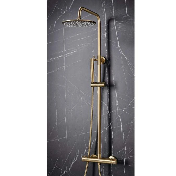 Scudo Core Brushed Brass Twin Head Rigid Riser Shower Kit 3 Scudo Core Brushed Brass Twin Head Rigid Riser Shower Kit - Image 3